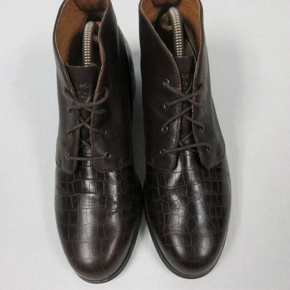 ARIAT‎ Croc Embossed Brown Leather Ankle Boots Womens Sz 8.5 Shoes 17425 Bootie